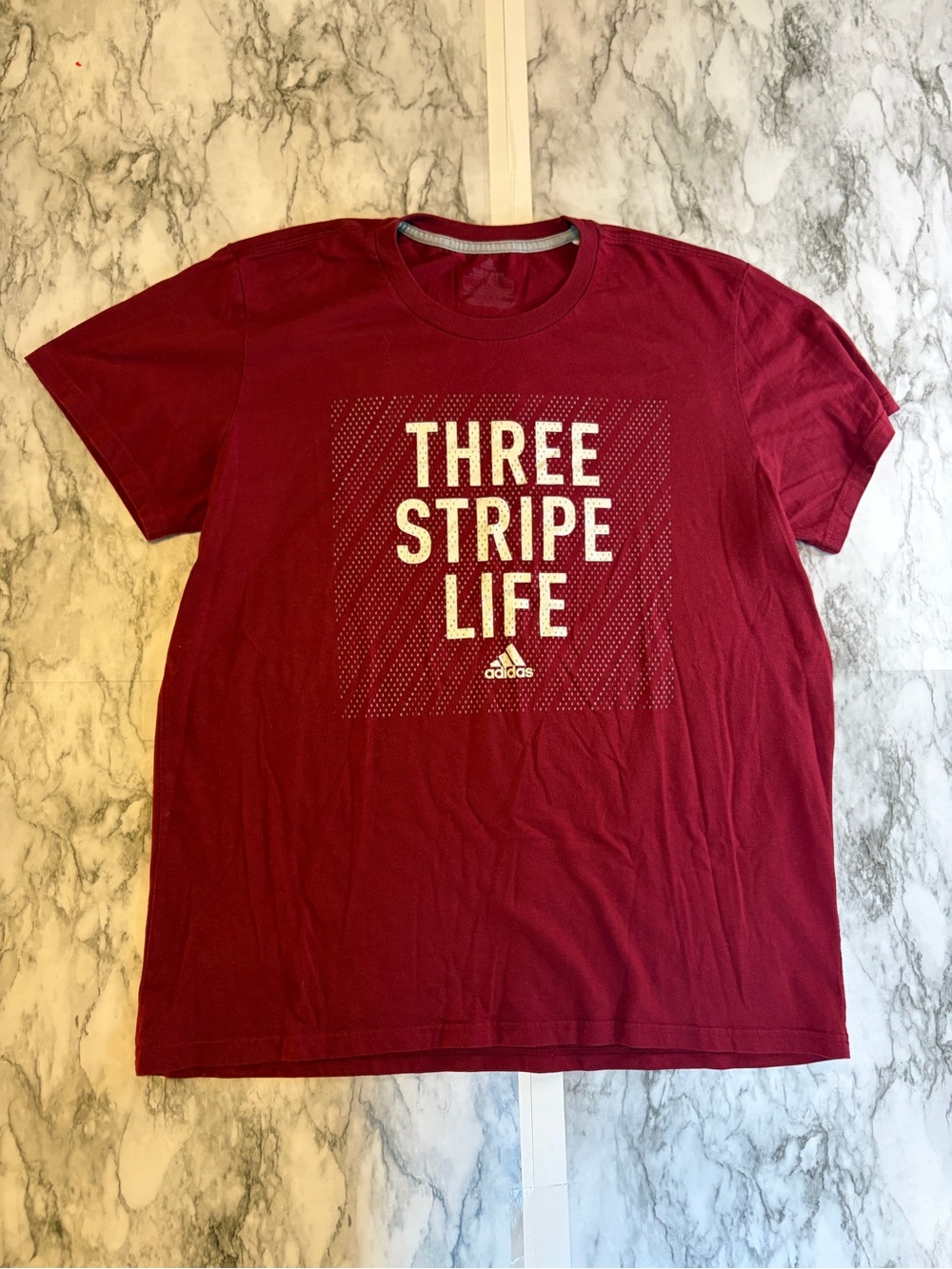 Adidas Men's Three Stripe Life T-Shirt - Burgundy Size XL